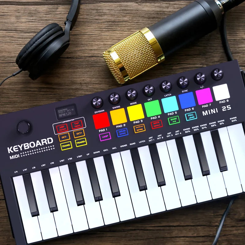 Konix MINI 25-клавишный ультра-портативный USB MIDI контроллер клавиатуры