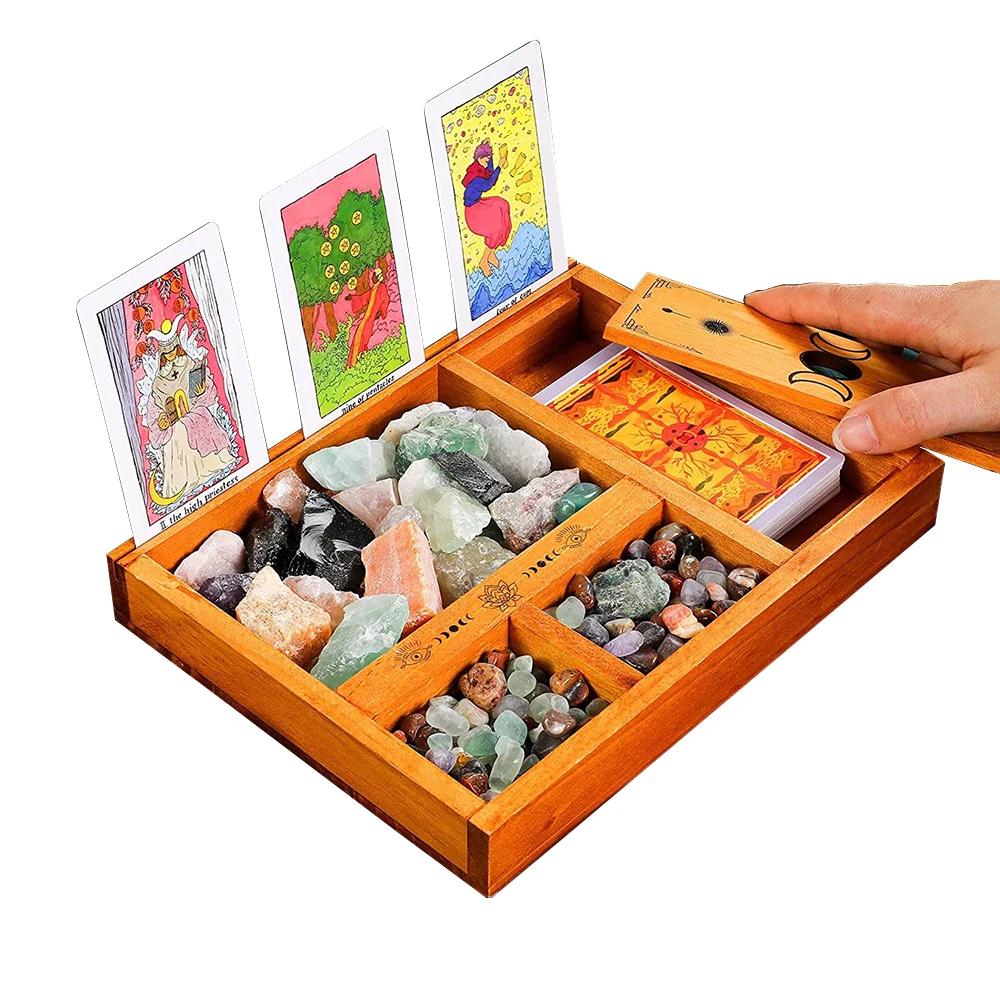 Custom logo Tarot Card Wooden Display Stand High Quality card Holder tray children Stones Box