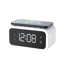 desk table led lamp with digital alarm clock cute portable mood lamp 15W alarm clock wireless charger for phone