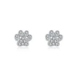 Real 925 Sterling Silver Cat Footprint diamond earrings sweet earrings temperament all-match Cat Paw ear jewelry
