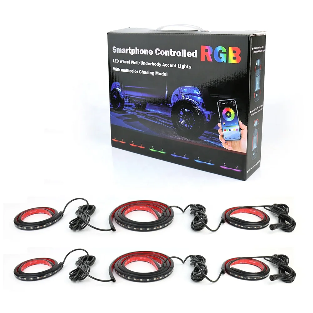 Super Bright Multicolor Chasing Model Car LED Lamp APP Control 62W 3500LM RGB LED Neon Accent Lights LED Underbody Light Kit