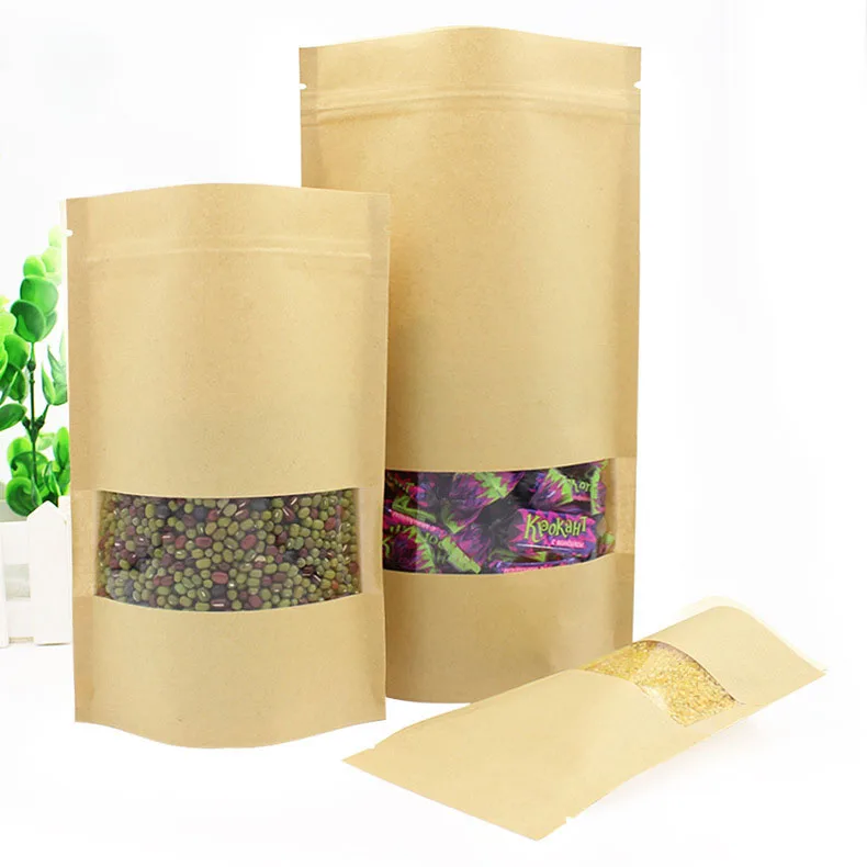 Hot Sell Customized Kraft Paper Self-sealing Bag Nubuck Open Window Food Packaging Bag for Dried Fruit Tea