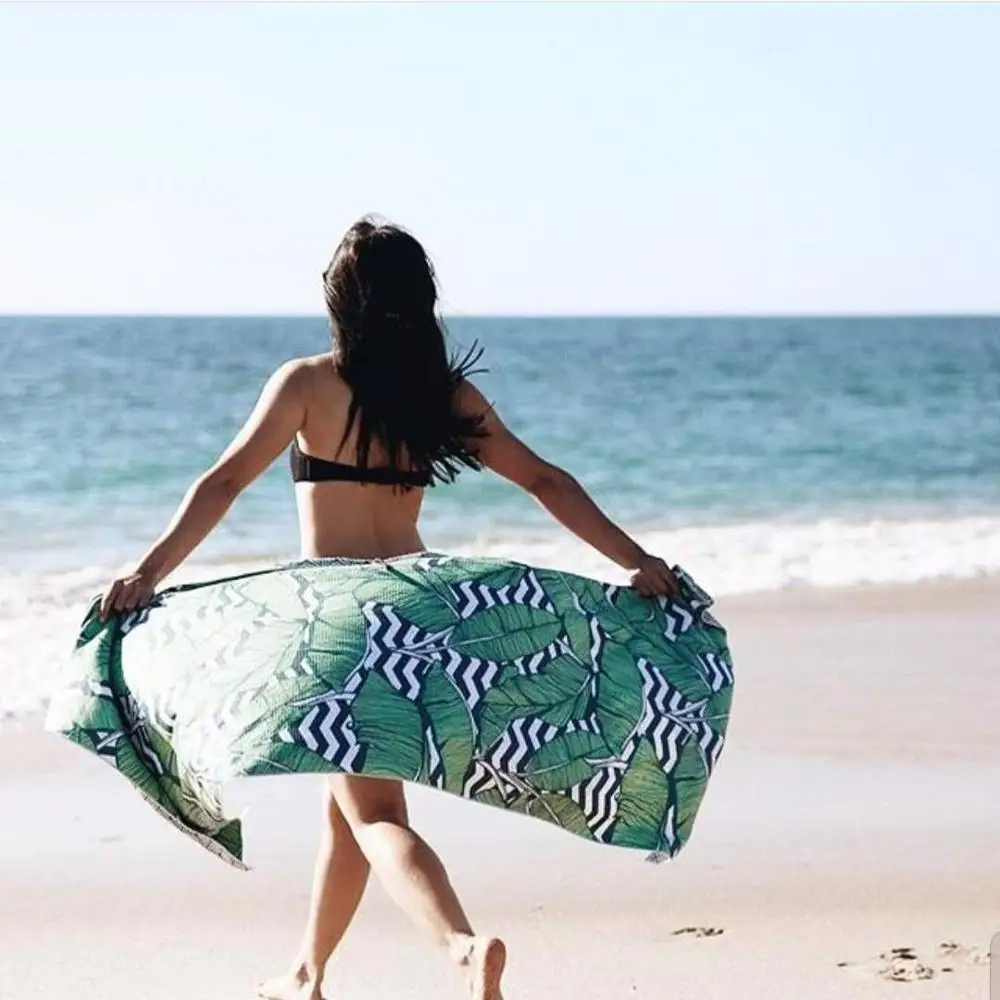 custom design leaf tropical printed suede light weight travel beach use towel