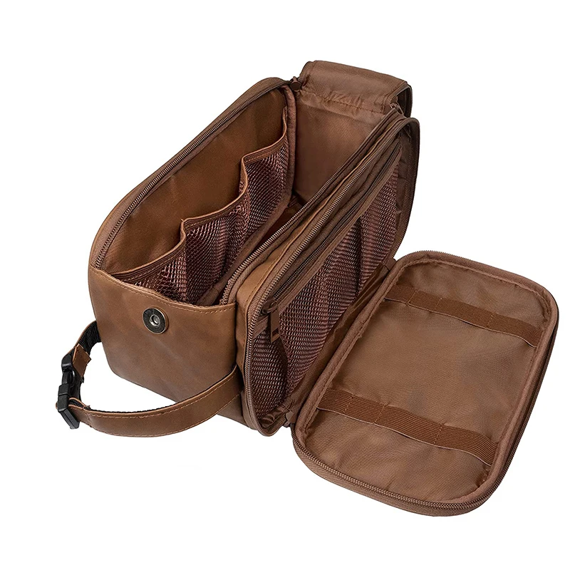 Men Dopp Kit Leather Toiletry Bag Large Capacity Custom Cosmetic Bag For Business Men
