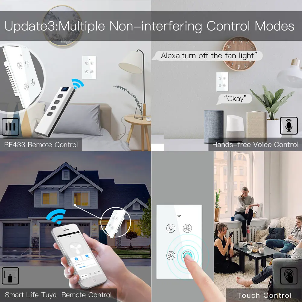 Wi-Fi RF потолочный вентилятор с настенный светильник Smart Life Tuya беспроводной пульт дистанционного управления Умный дом система автоматизации 2/3 способ таймера
