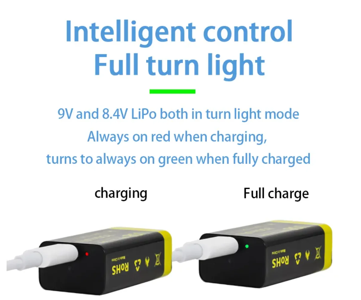 Super power 9V 850mah rechargeable lithium batteries 6F22 customized Type-C usb rechargeable 9V battery cheap cost wholesale