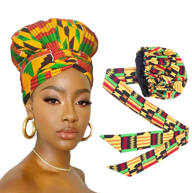 wholesale Satin lined print women turban hat african wrap head scarf ready to wear ethnic bonnet hijab muslim 2022
