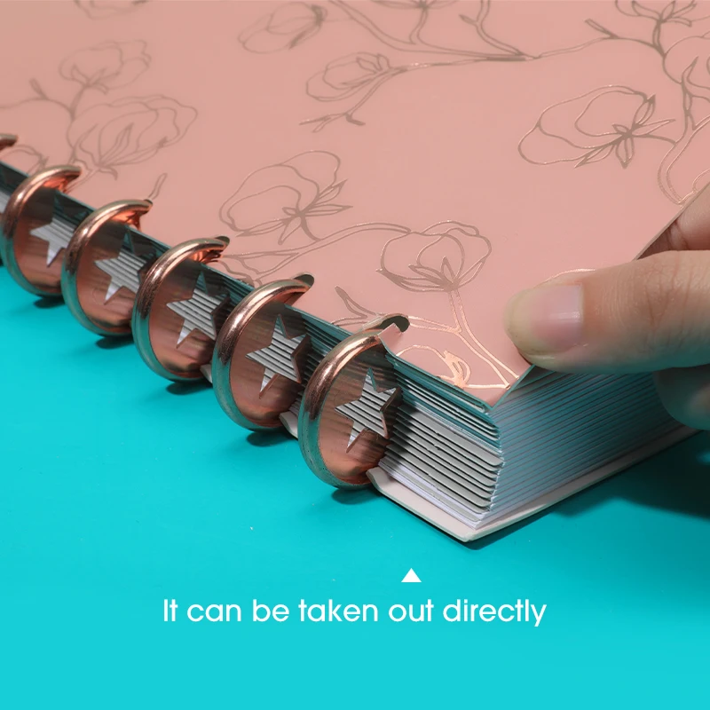 Custom Cover Inner Page Goals Journal Notebook Metal Rose Gold Disc Bound Planner