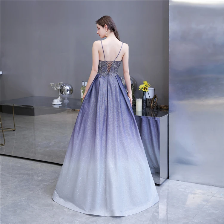 NWE2013 Delicately Spaghetti Strap Shiny Fabric Party Dress with Beaded Top Evening Skirt