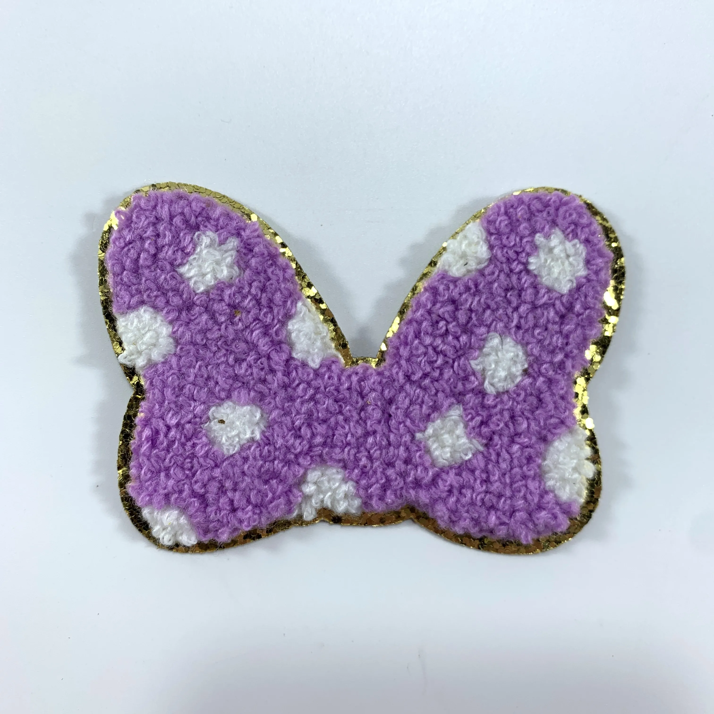 Colorful glitter gold rim Chenille Iron on Patches Embroidered patch rainbow bowknot heart sticker for cosmetic bags Applique