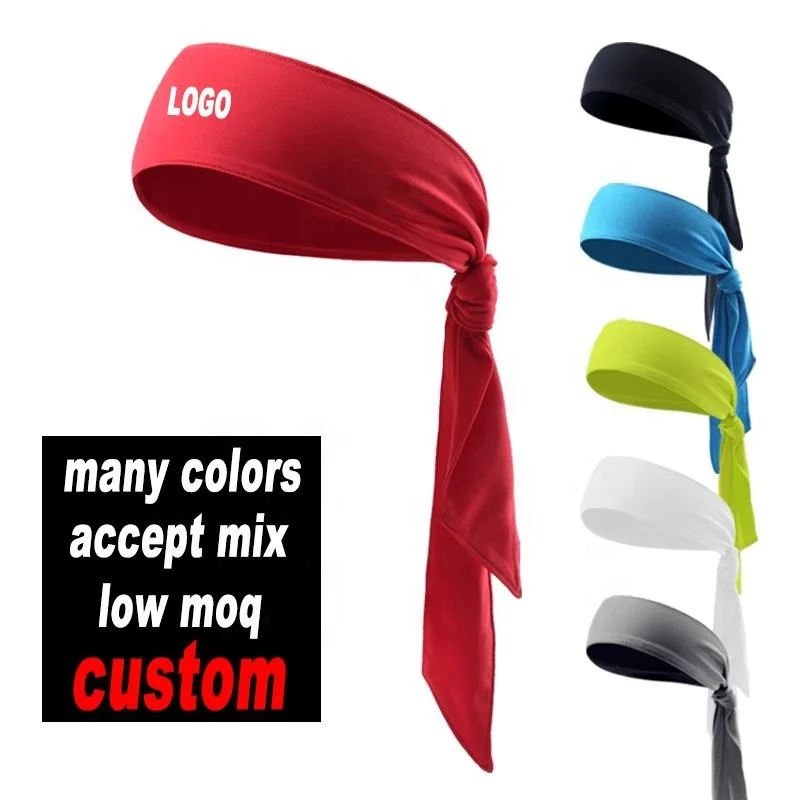 wholesale long custom logo elastic high quality tie back tennis headband