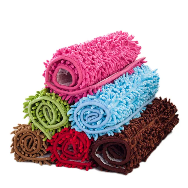 Good Sale Stock Soft Rectangle Long Pile Chenille Bath Mat 100% Polyester Good Soft Feet Feeling