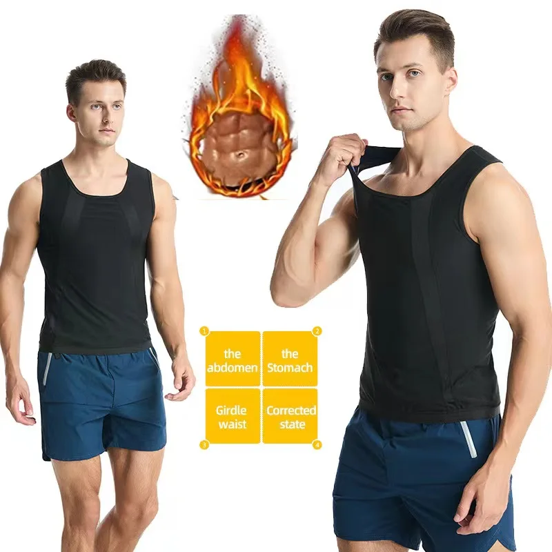 Snbo Sauna Shirt for Men Sweat Suit Compression T-Shirt Weight Loss Body Shaper Shirts for Workout Sports