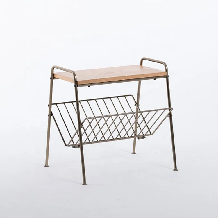 Modern Stain Brass Side Table With Magazine