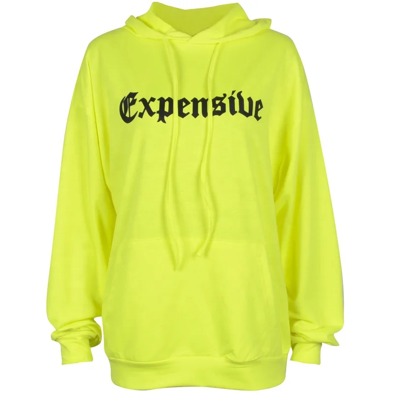 2019 hot selling Letter print plus long fluorescent color sweater  girls neon long hoodie