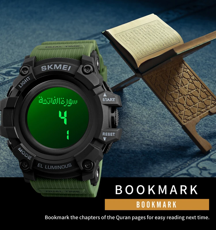 Muslim Azan Watch SKMEI 1680 Islamic Qibla Direction Azan Digital Watch New Function Sports Running 5ATM Waterproof Wristwatches