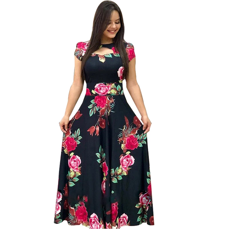 
Panic Buying Flower Print Casual Women Elegant Short Sleeve Dress 