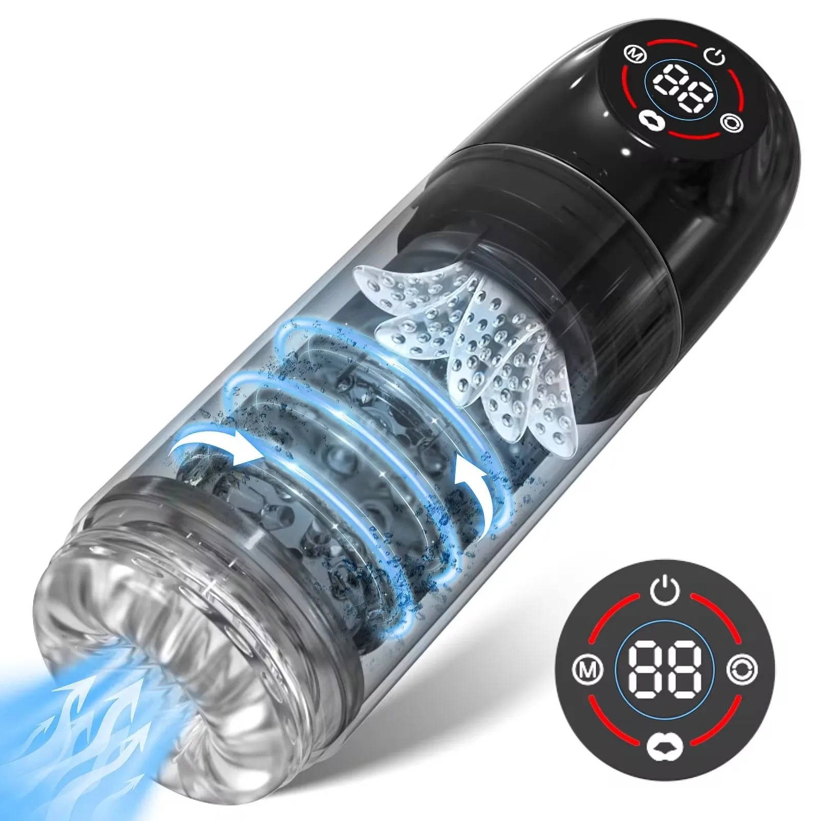 New LCD Automatic Rotation Male Masturbator Sucking Licking 6s Vacuum Penis Pump Water SPA Real Pocket Pussy Sex Toys For Men 18