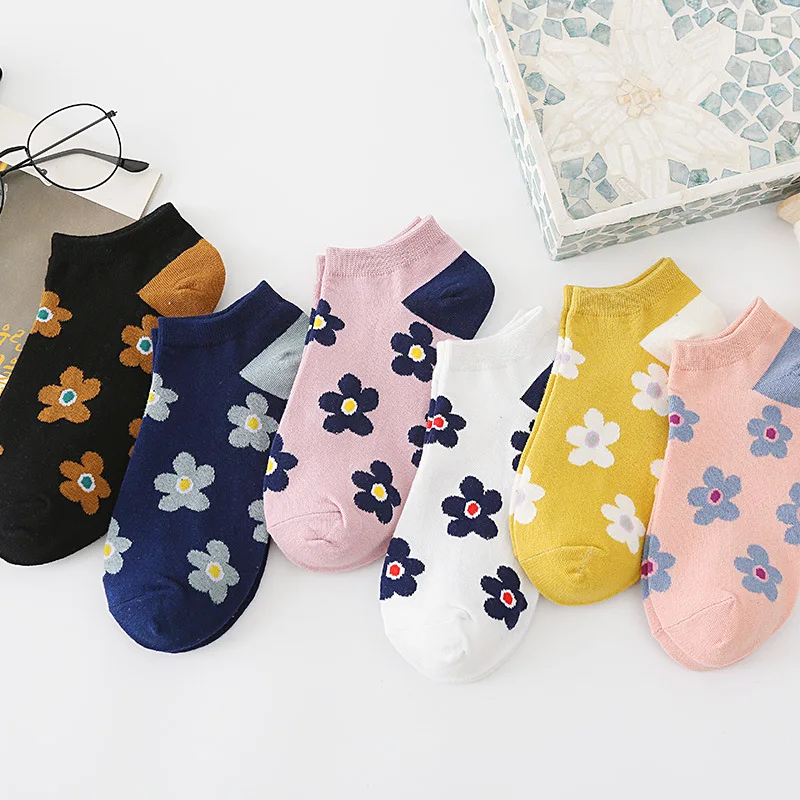 Floral Retro Print Women Invisible Socks Cheap Wholesale Lolita Girls Socks High Quality Vintage Flower Ankle Short Socks