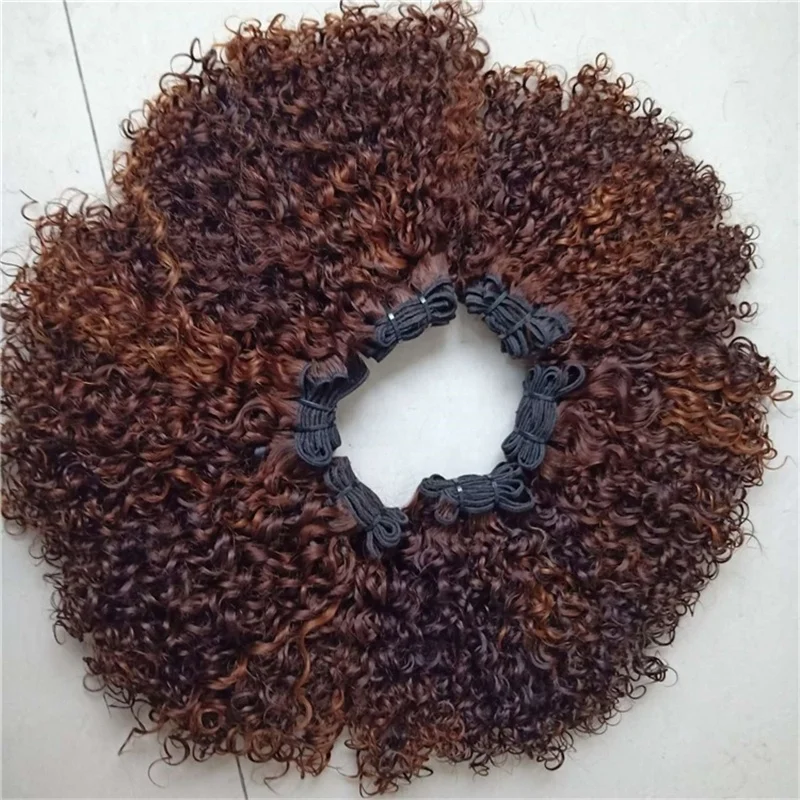 Wholesale Raw Highlight Brown Super Double Drawn Pixie Curl Brazilian Human Hair Bundles Extensions Virgin Cuticle Aligned Hair