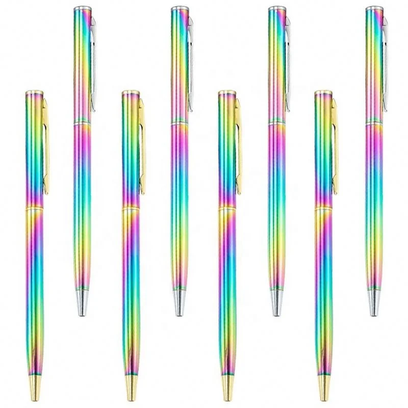 Hotel Slim Promotional Gifts Good Looking Bright Rainbow Metal Pen Iridescent Holographic Stationery Ballpoint Pen