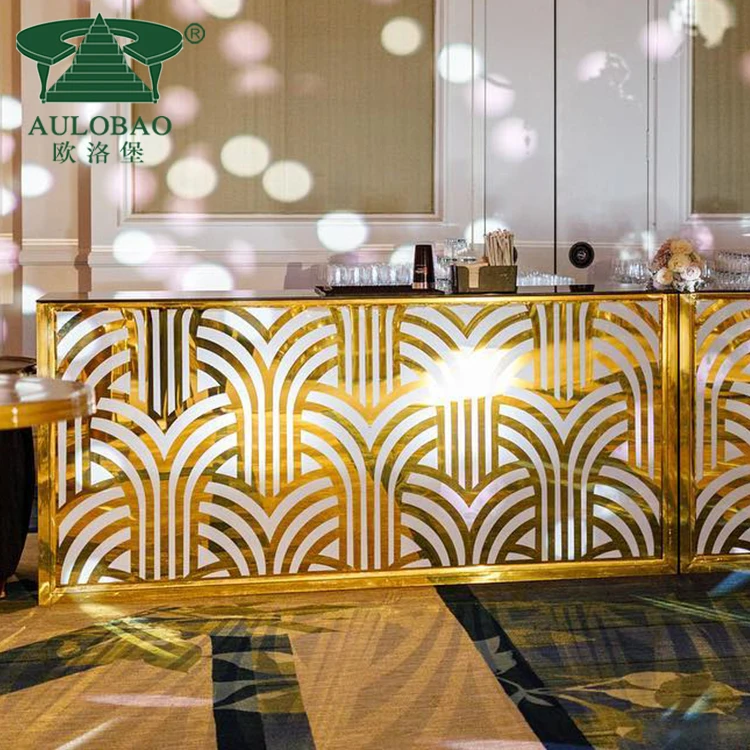 Commercial gold stainless steel metal led light reception bar counter