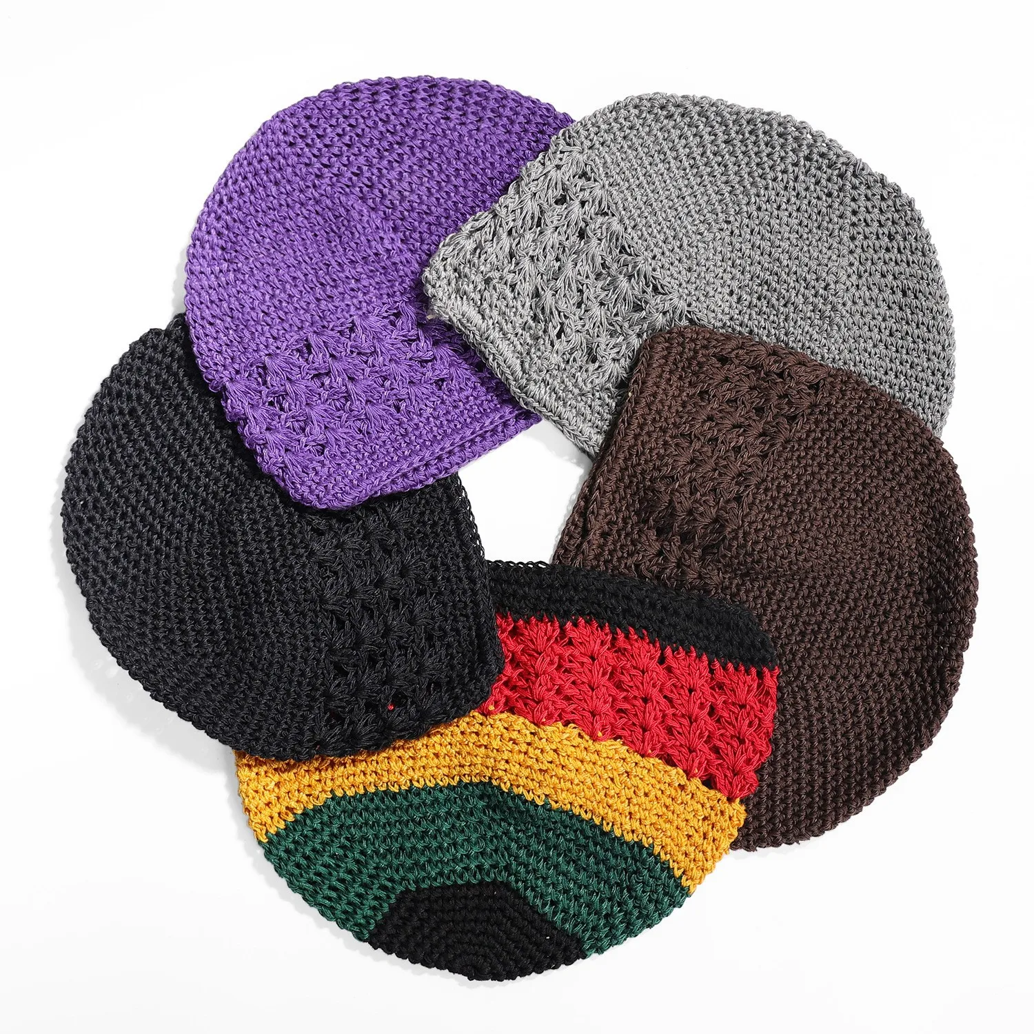 Hot selling Crochet Rasta Knit Kufi Hat For Men Women Islamic Muslim Prayer Caps Beanie