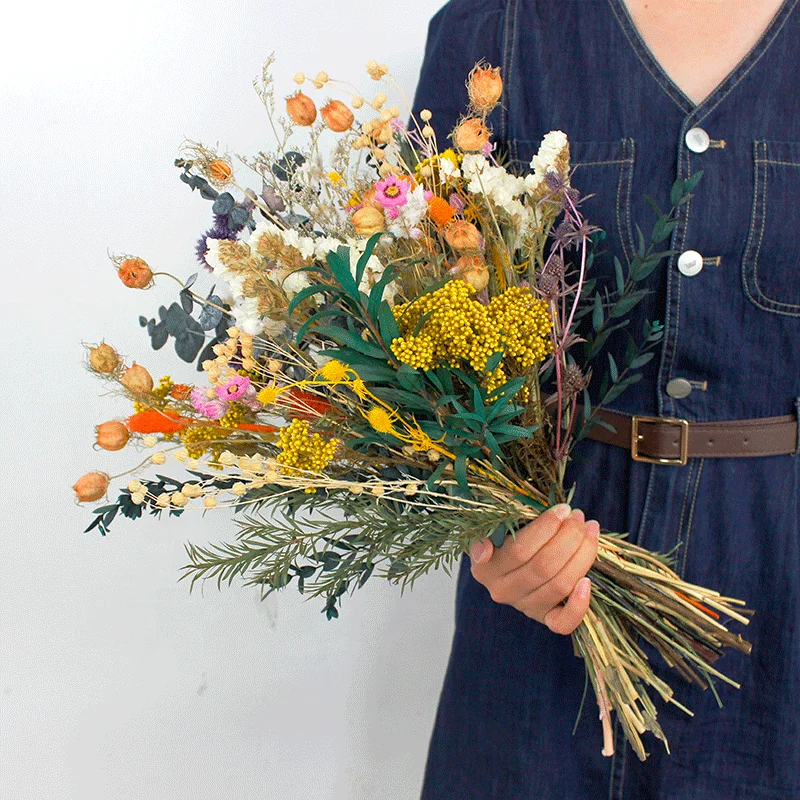 Customized Natural Eucalyptus Rice flower limonium Pampas Grass Dried flower Bouquet For Home Decoration