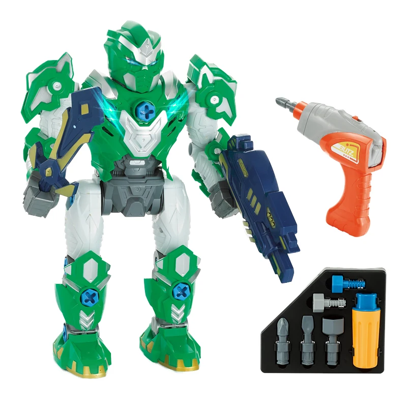 QS 2023 New Product Electric Drill Screw Toy Boy Gifts DIY Manual Assembled Walking Battle Game Robot Toys With Sound Lights