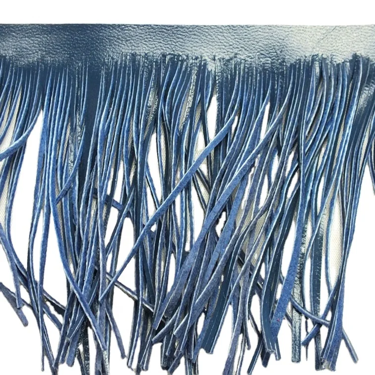 eco-friendly black long leather fringe trim for dress
