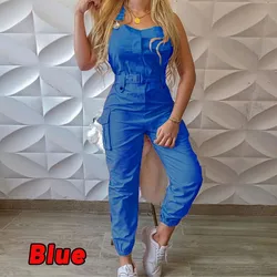 jumpsuit women casual playsuit sleevelessloose preppy style pants with belt elegant casual pocket overalls palysuts