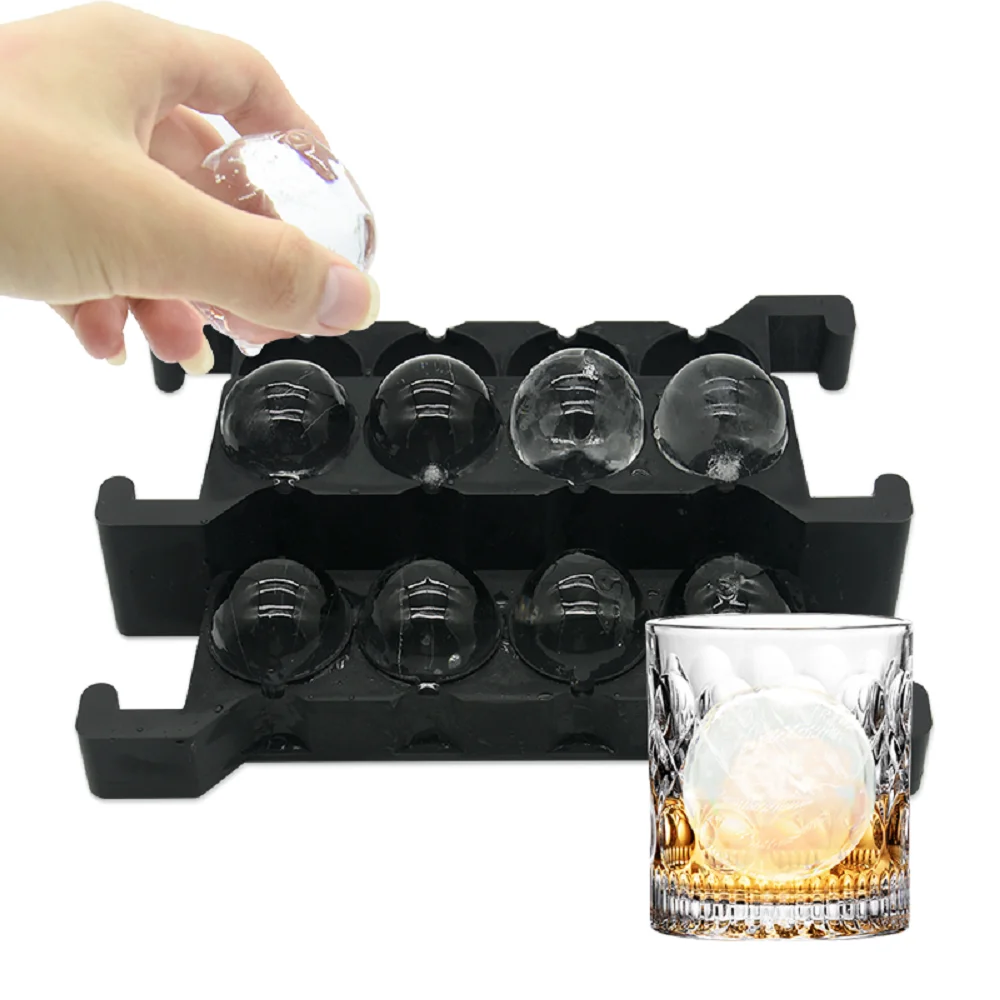 8 Cavity Cocktail Silicone Ice Cube Tray BPA free Premium Whiskey Clear Ice Ball Mold Crystal Clear Ice Cube Maker