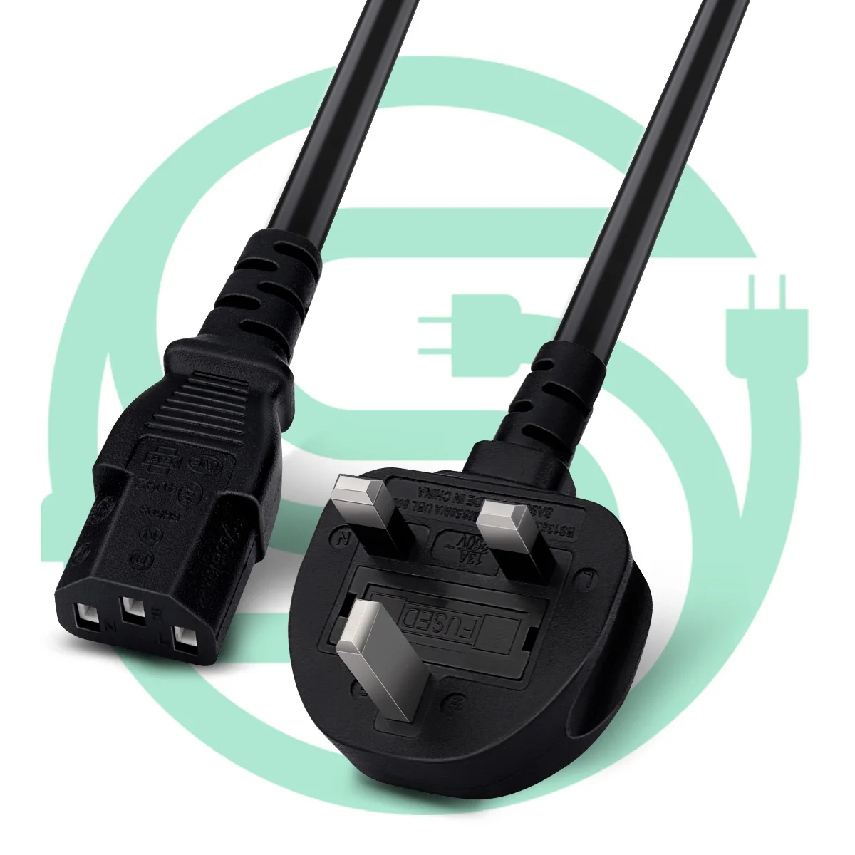 Wholesale Direct Cable Cord Computer UK Cable UK Power Cord CCC CE AC 220V C13 C14 1M 1.5M 2M Fused UK Plug+ C5/C7/C13 PVC NEMA