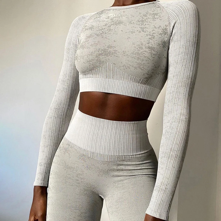 
3-Pieces Women Shiny Seamless Fitness Workout Clothing Yoga Set 