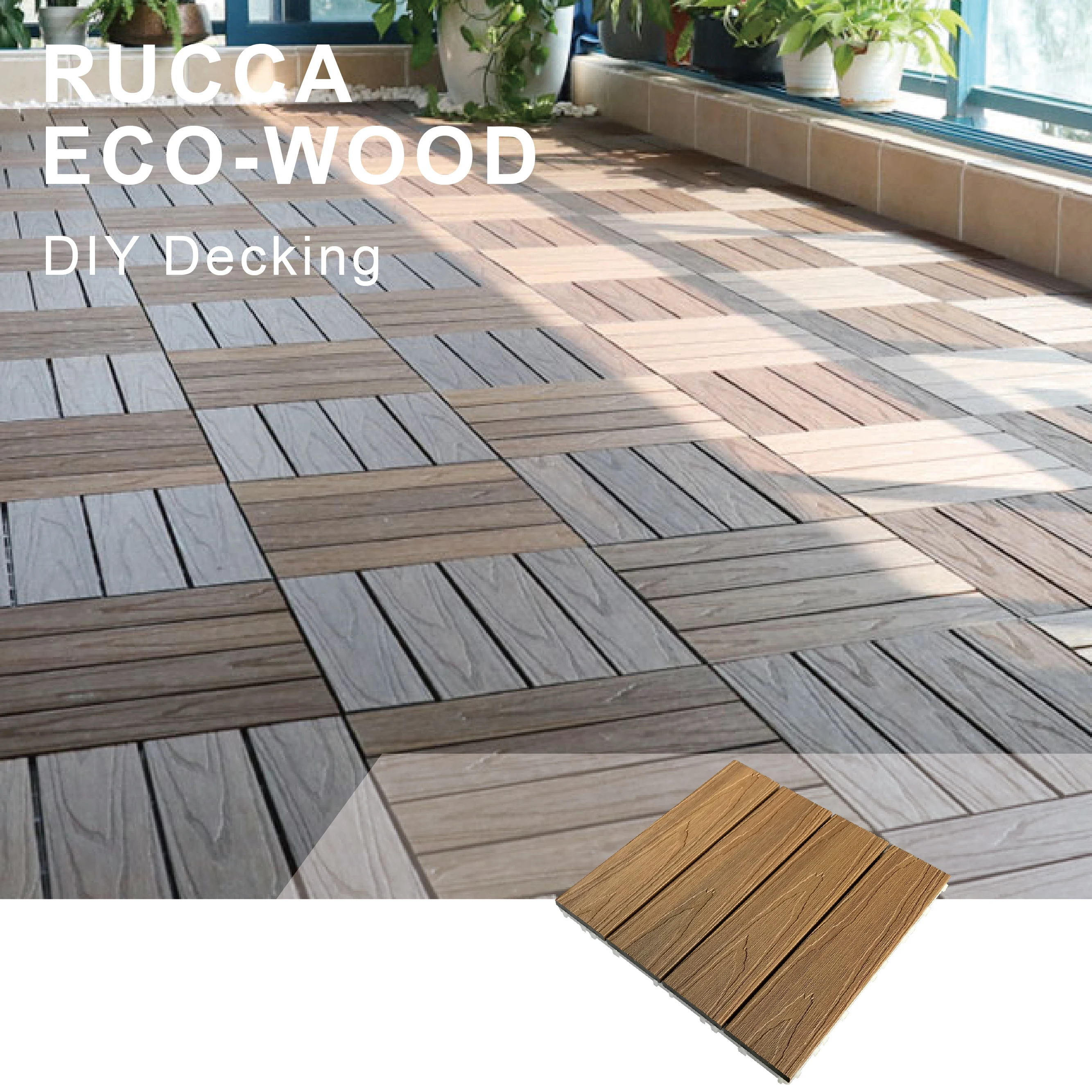 Rucca Wpc Plastic Composite Balcony Garden Tiles Diy Decking Tile 300*300mm Interlocking Exterior Tiles