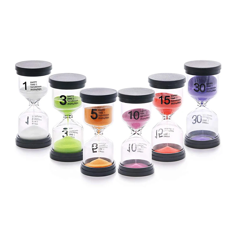 colorful 1/3/5/10/15/30 minutes sand timer set pack of 6pcs hourglass sand timer for kids game timer