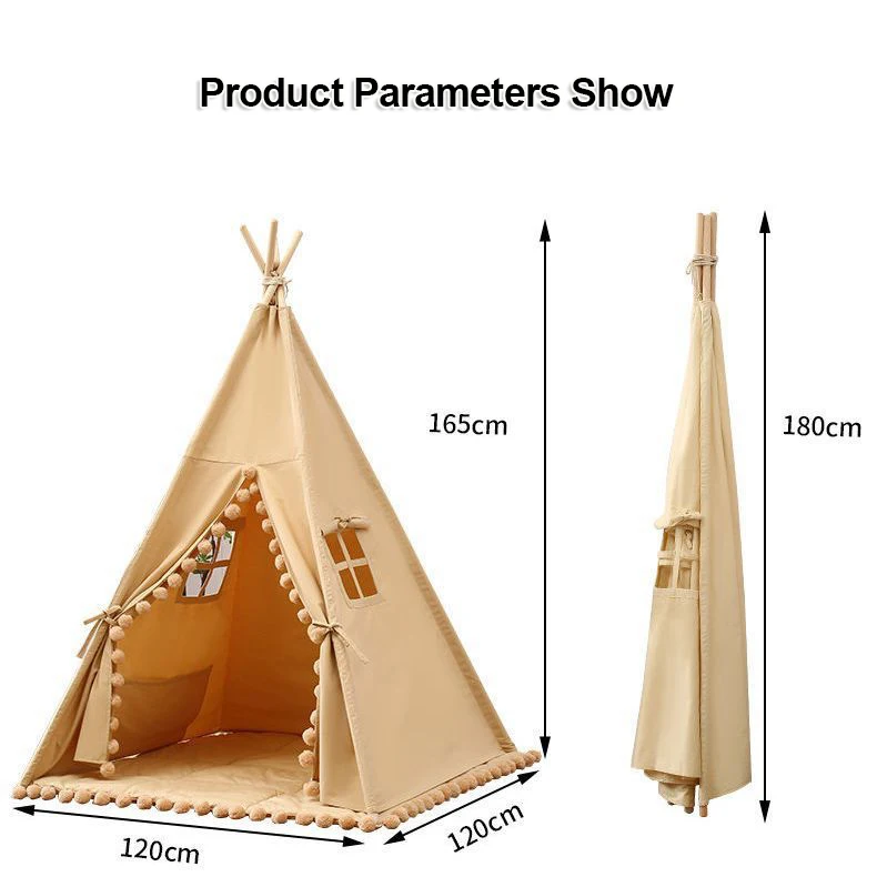 Children Cotton Canvas Princess Tipi Tent for Kids Indoor Indian Teepee Tent Playhouse
