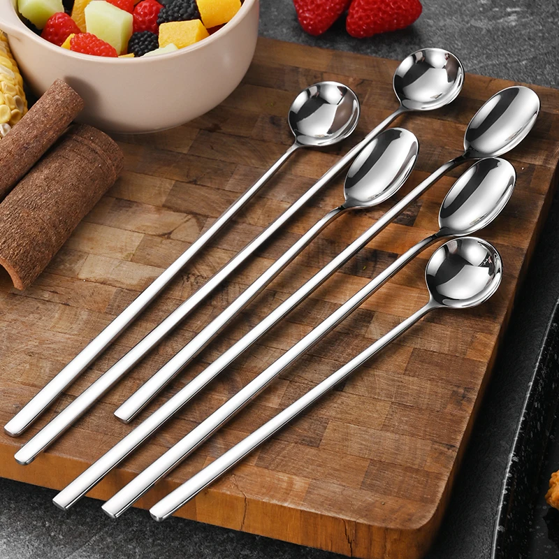 Hot Selling Long Handle Bar tools Stainless Steel Tableware Seasoning Coffee Ice Cream Tea Spoon Stirring ice Spoon sauce spoon