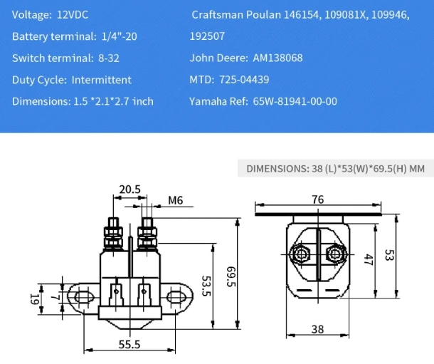 AM133094 Starter Solenoid Compatible With John Deer AM130365 for MTD 725-04439A Starter Relay for Cub Cadet RZT-S42 Lawn Tractor