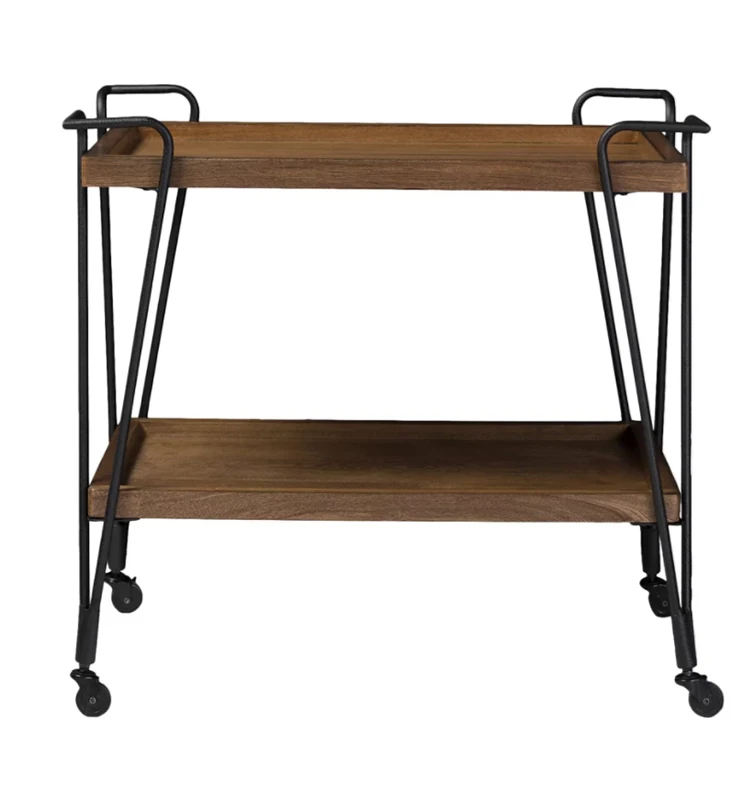 Vintage New Design Two-story Restaurant Beverage wooden trolley With Metal Frame Bar Cart Furniture