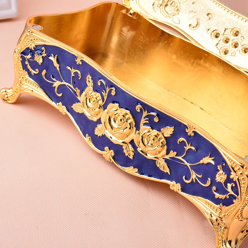 European Zinc Alloy Electroplated Rectangle Tissue Box For Home Decoration