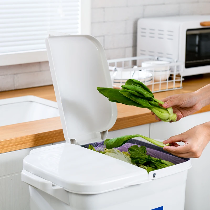 
45L Dry and Wet Trash Can Bathroom Kitchen Bedroom Office Trash Can,Classification Dry Wet Separation Double Cover 