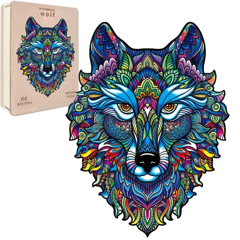 Wholesale puzzle Custom wooden box A4 3D wooden puzzle animal wooden jigsaw puzzle wolf