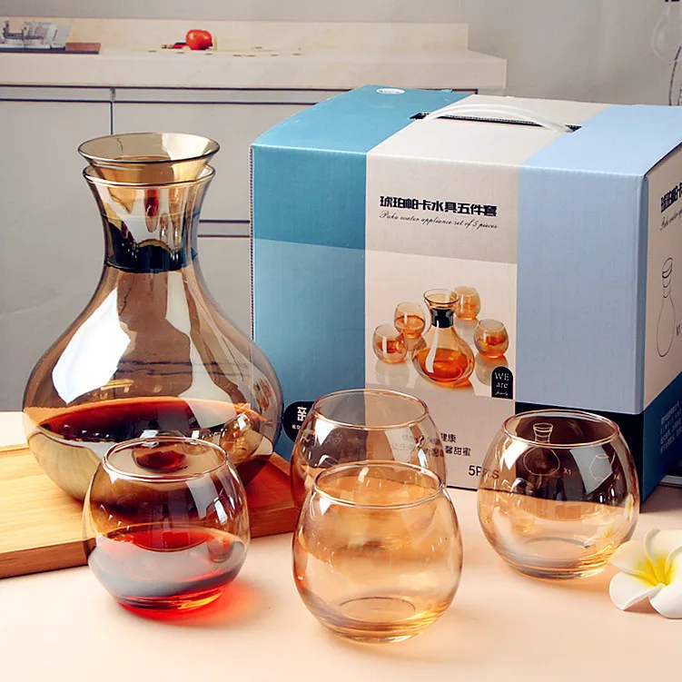 borosilicate transparent clear glass teapot and cup set