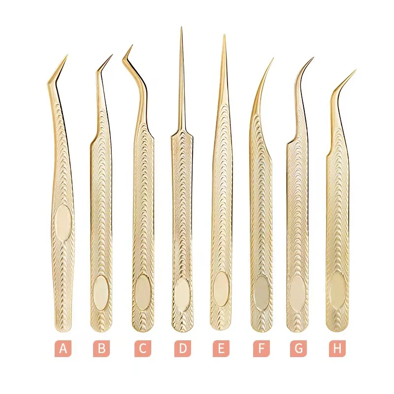 lash applicator with silicone tip vendor wholesale golden black rose golden stainless curved DIY eyelash applicator tweezers