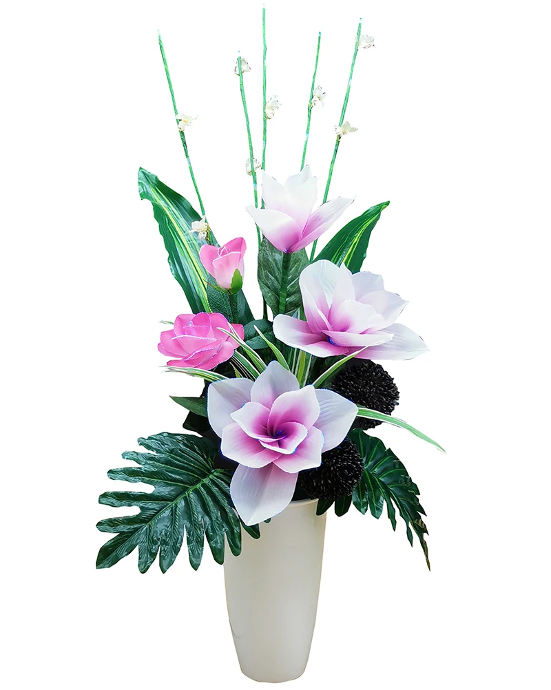 Office Decoration Fiber Optic Artificial Flower Lily and Rose LED RGB light Home Fancy decorative arrangement