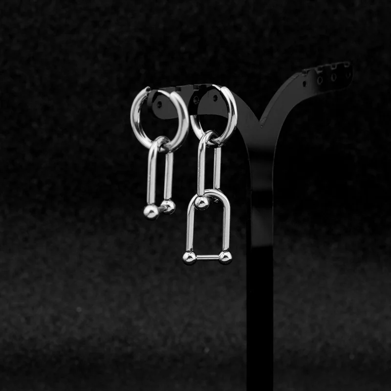New Single Creative Simple Multi-layer Lock Pendant Ear Hoop Hip-Hop Rock Party Gift Stainless Steel Earrings For Men