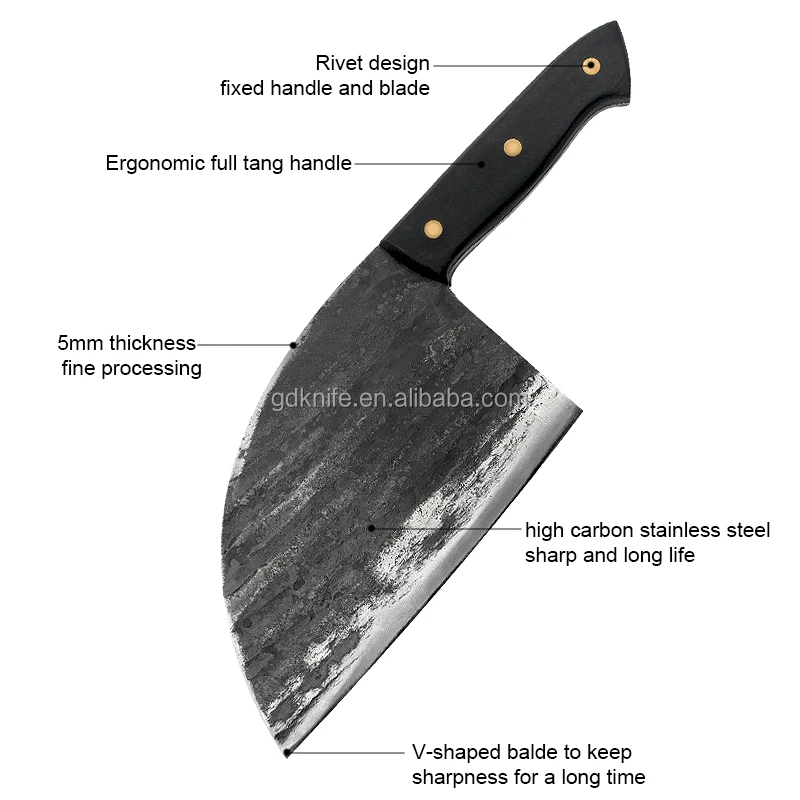 Handmade Forged Chef Knife Clad Steel Forged Chinese Cleaver Kitchen Knives Butcher Knife with Leather Sheath