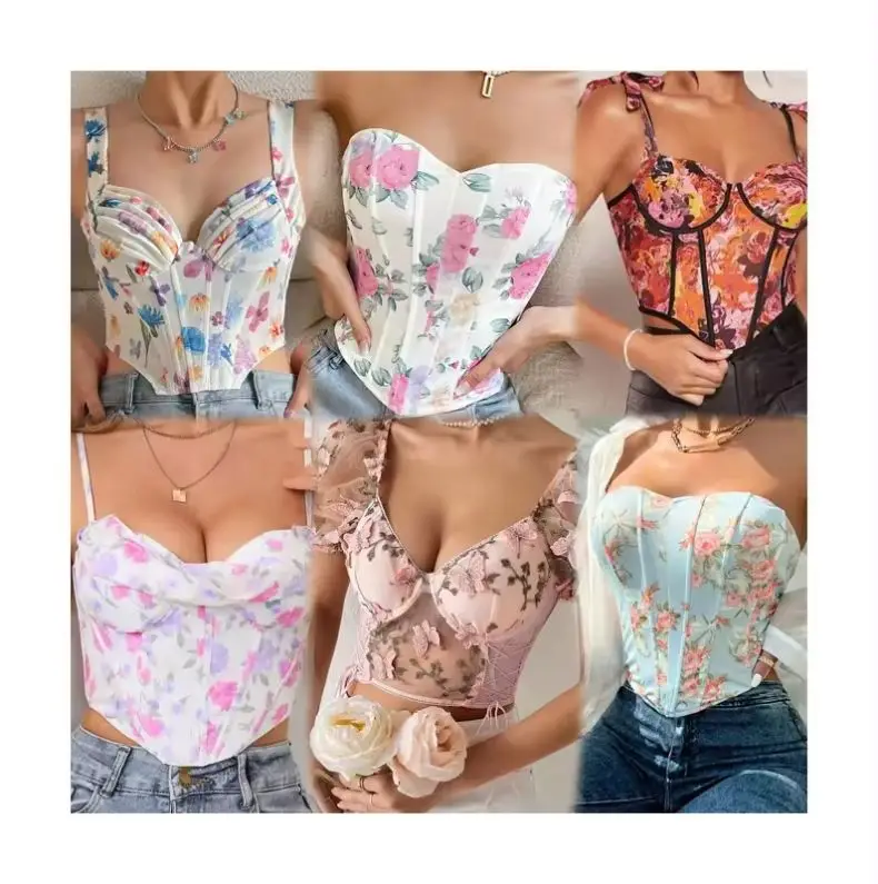 Summer Y2k Crop Top Women Sleeveless Strapless Letter Casual Cami Tank Girls Bustier Corset Wholesale
