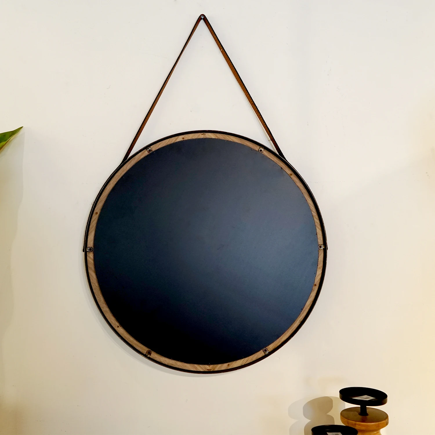 Country style iron wood frame round hanging mirror Home living room hallway porch decoration wall mirror
